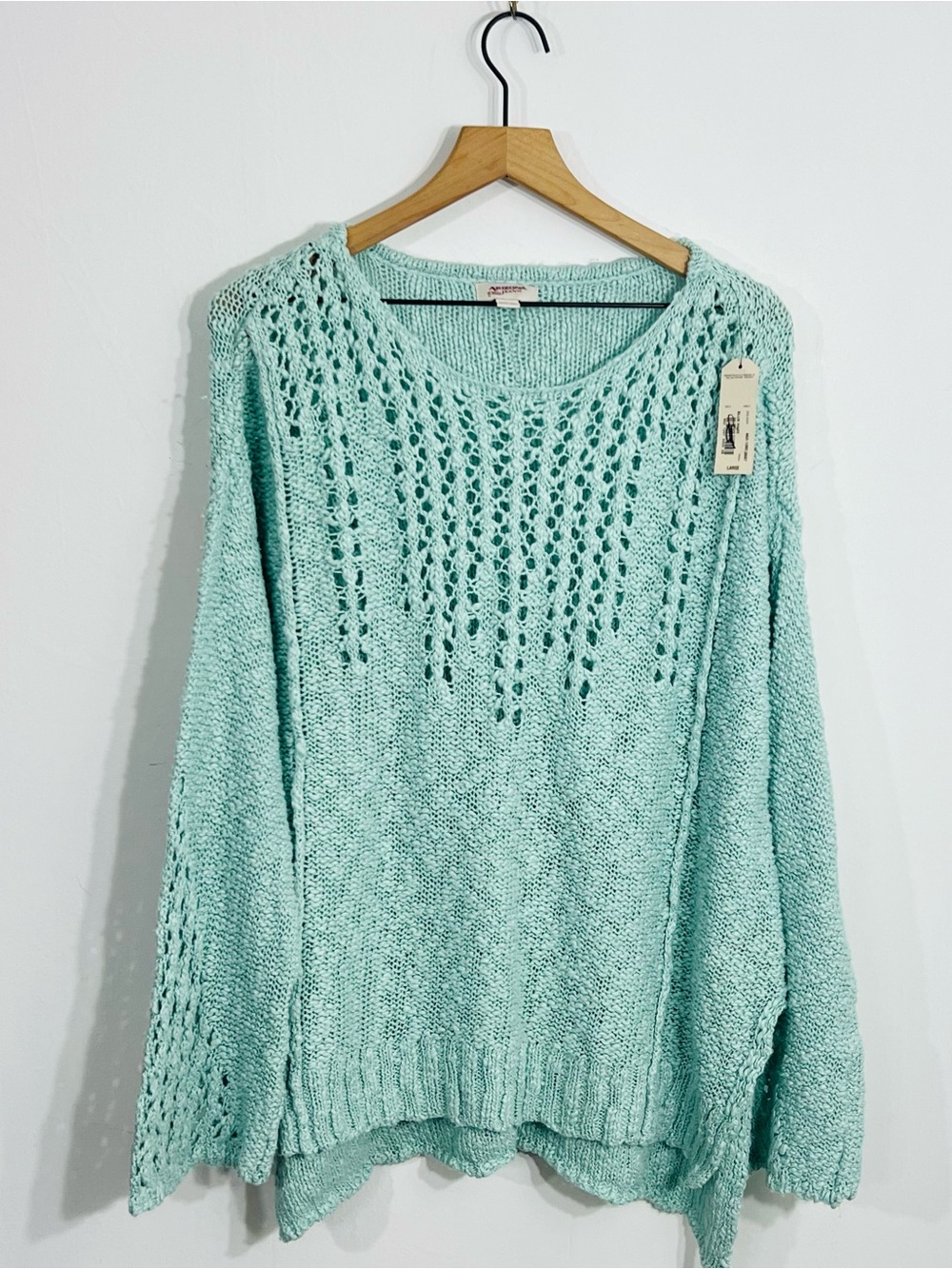 Arizona Jean Company Blue Haze Pullover Cut Out Boho Sweater High Low NEW Sz L